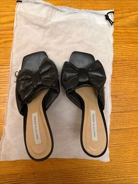 Saks Fifth Avenue Black Bow Slide Mules